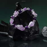 Amethyst Stress Relief Bracelet with irregular Amethyst, 9.8mm beads, and Clear Quartz for calm and balance.