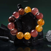 Lumi Reiki Vibrant Yellow Flower Bracelet on a Model's Wrist - Stylish Jewelry for Vitality, Love, and Protection