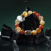 Lumi Reiki White Quartz Spiritual Boost Bracelet on a Model's Wrist - Stylish Jewelry for Spiritual Enhancement and Negative Energy Purification