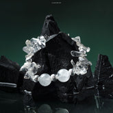 Lumi Reiki White Crystal Attention Boost Bracelet on a Model's Wrist - Stylish Jewelry for Focus Enhancement and Relaxation