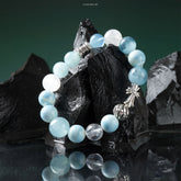 AquaFortify Bracelet with Aquamarine, White Agate, and Black Gold Super crystals for courage and energy protection.