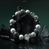 Lumi Reiki Energy Balancing Bracelet on a Model's Wrist - Stylish Jewelry for Stress Relief and Energy Harmony