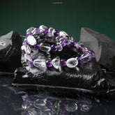 Amethyst Soul Soother Necklace with 8mm Uruguayan amethyst and white quartz beads for mental clarity and stress relief.