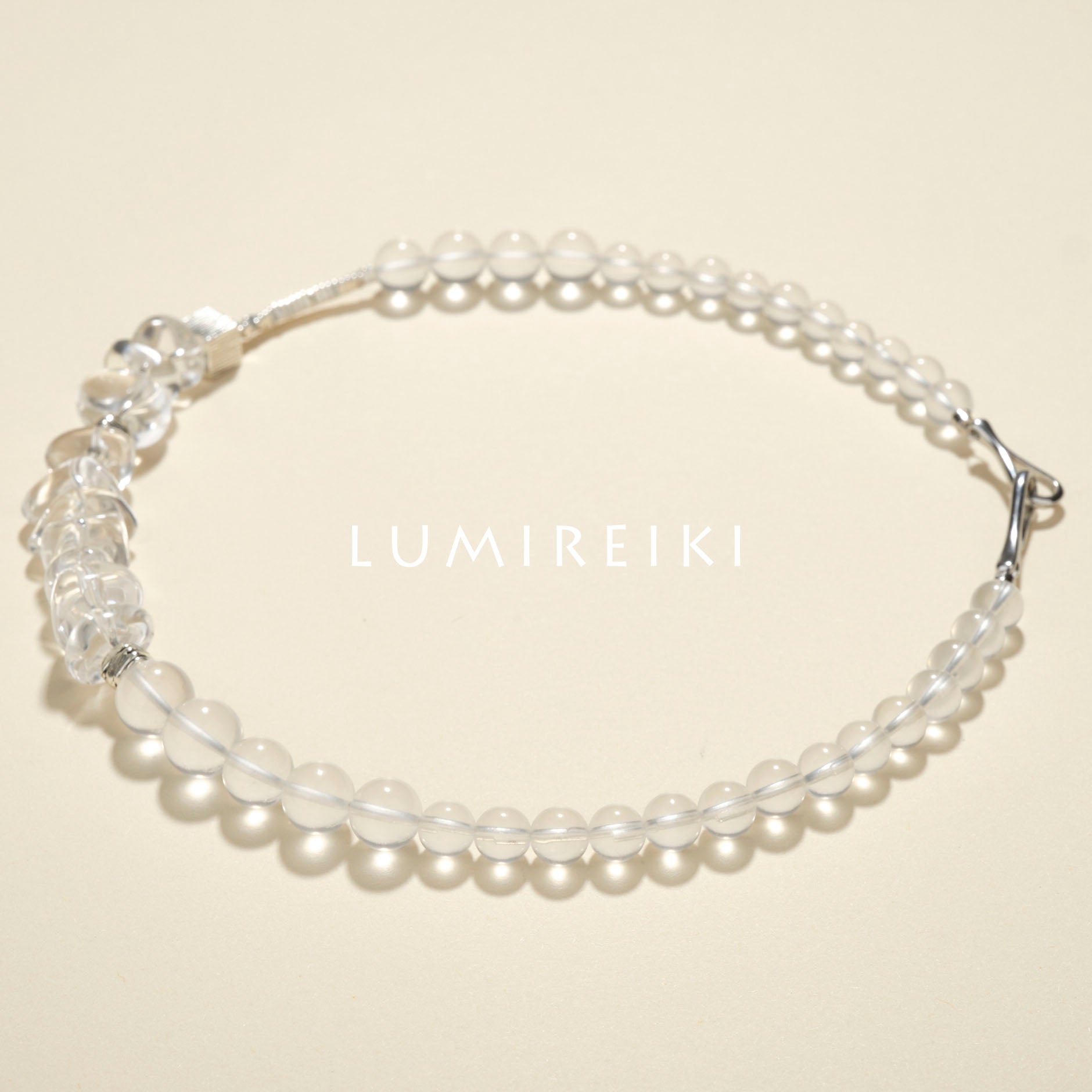 LumiReiki Energy King White Quartz Bracelet - Close-up of Handcrafted Design and Premium Stones