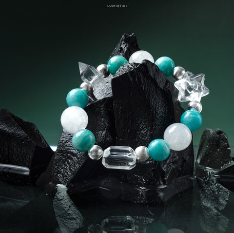 Pulsera de cristal blanco y amazonita