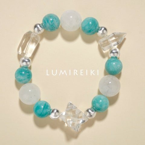 Pulsera de cristal blanco y amazonita