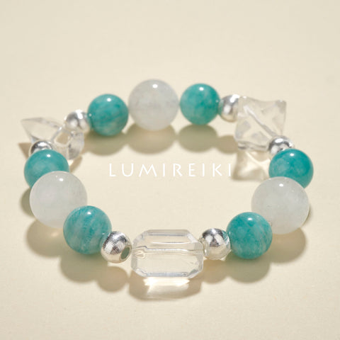 Pulsera de cristal blanco y amazonita