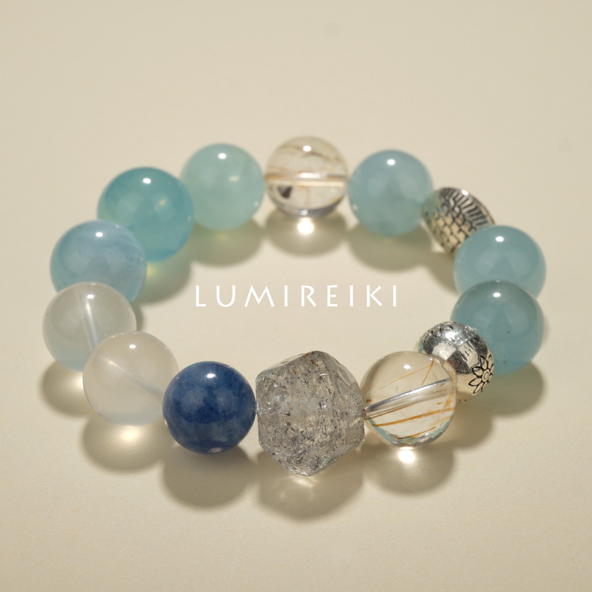 Lumi Reiki Kyanite & Milky Crystal Detail | Stones for Spiritual Awareness & Emotional Tranquility