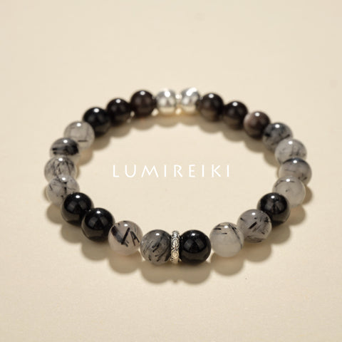 Obsidian & Hair Crystal Shield Bracelet