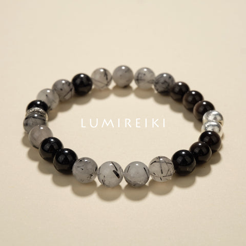 Obsidian & Hair Crystal Shield Bracelet