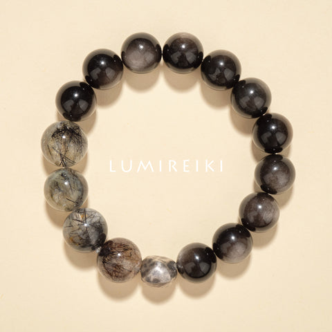 Black Rutilated & Silver Obs Bracelet