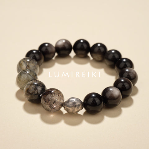 Black Rutilated & Silver Obs Bracelet