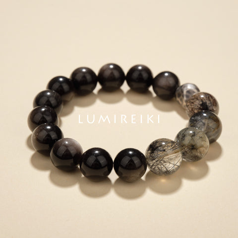 Black Rutilated & Silver Obs Bracelet