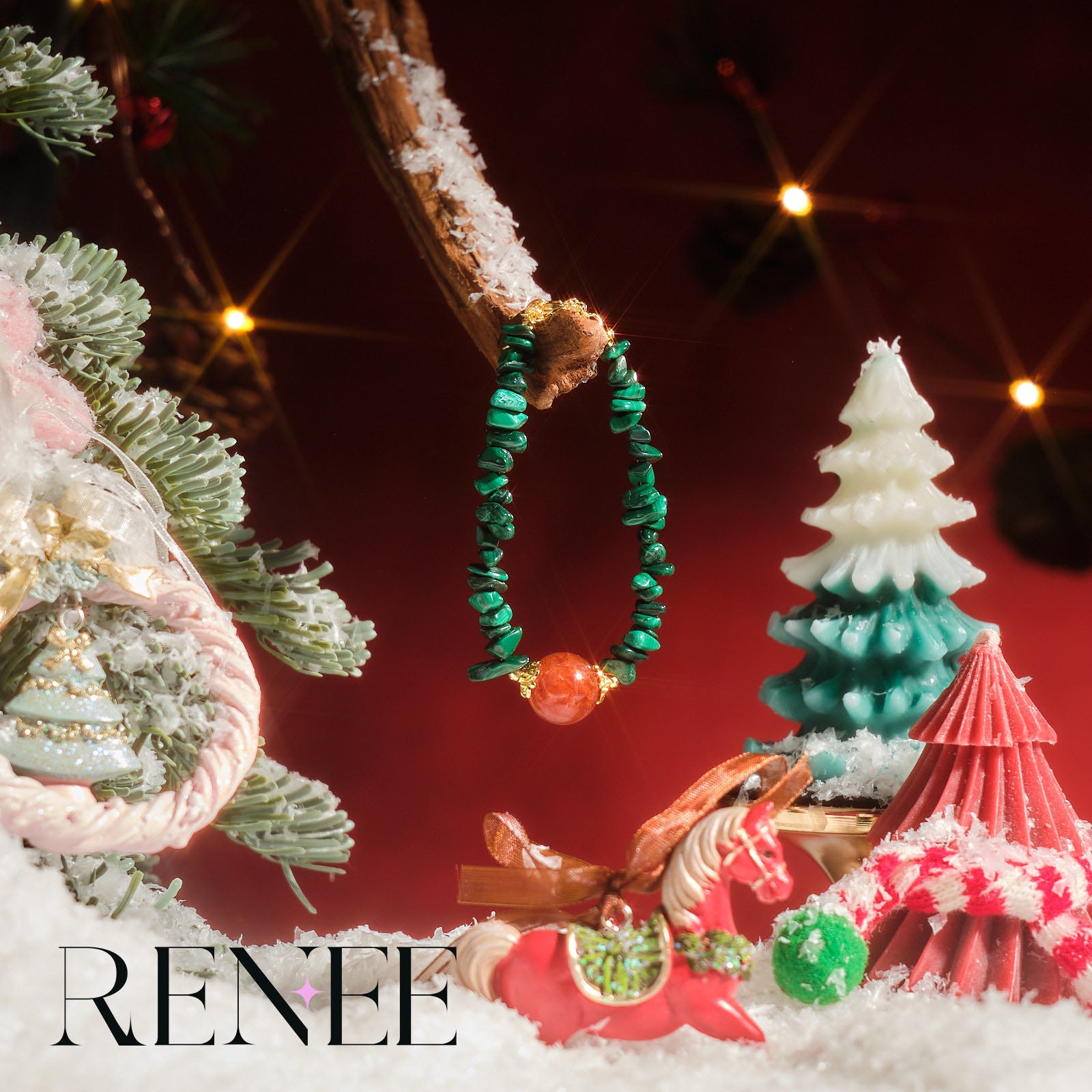 Green Vine and Red Core Christmas Bracelet
