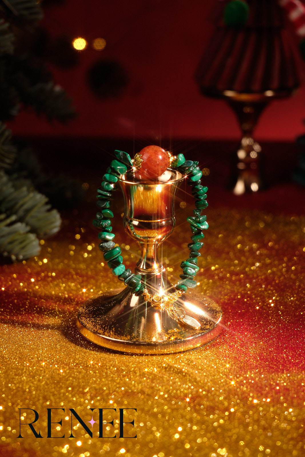 Green Vine and Red Core Christmas Bracelet